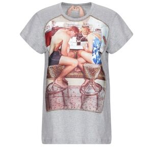 No.21 Graphic‎ Tee Grey Short Sleeve Shirt Designer Top Retro Diner Italy Luxury